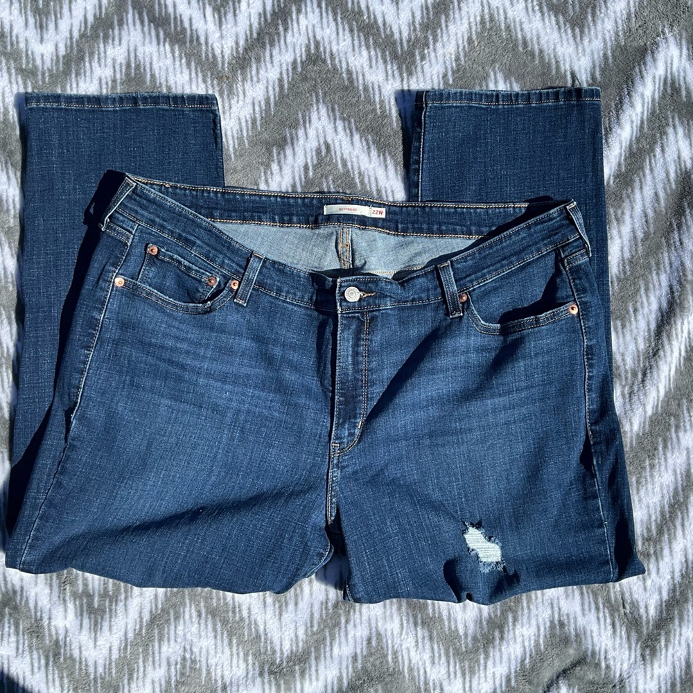 Levi's Blue Boyfriend Jeans with Distressed Details